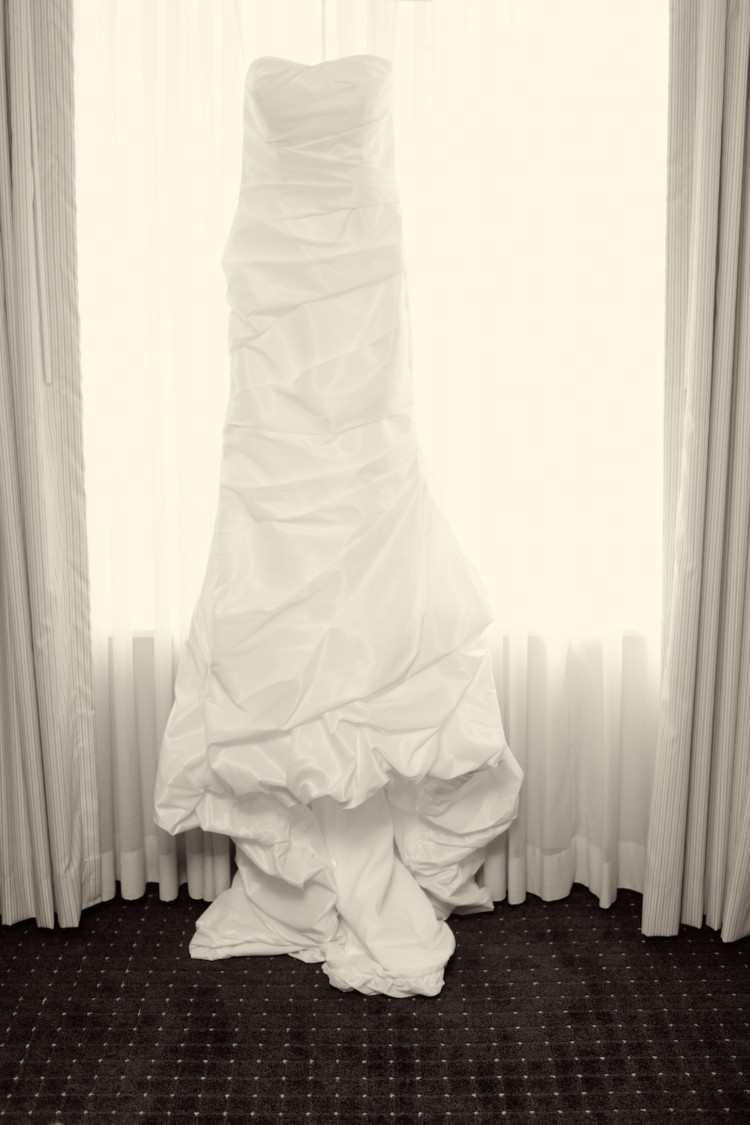 simple, pleated, mermaid style strapless wedding dress