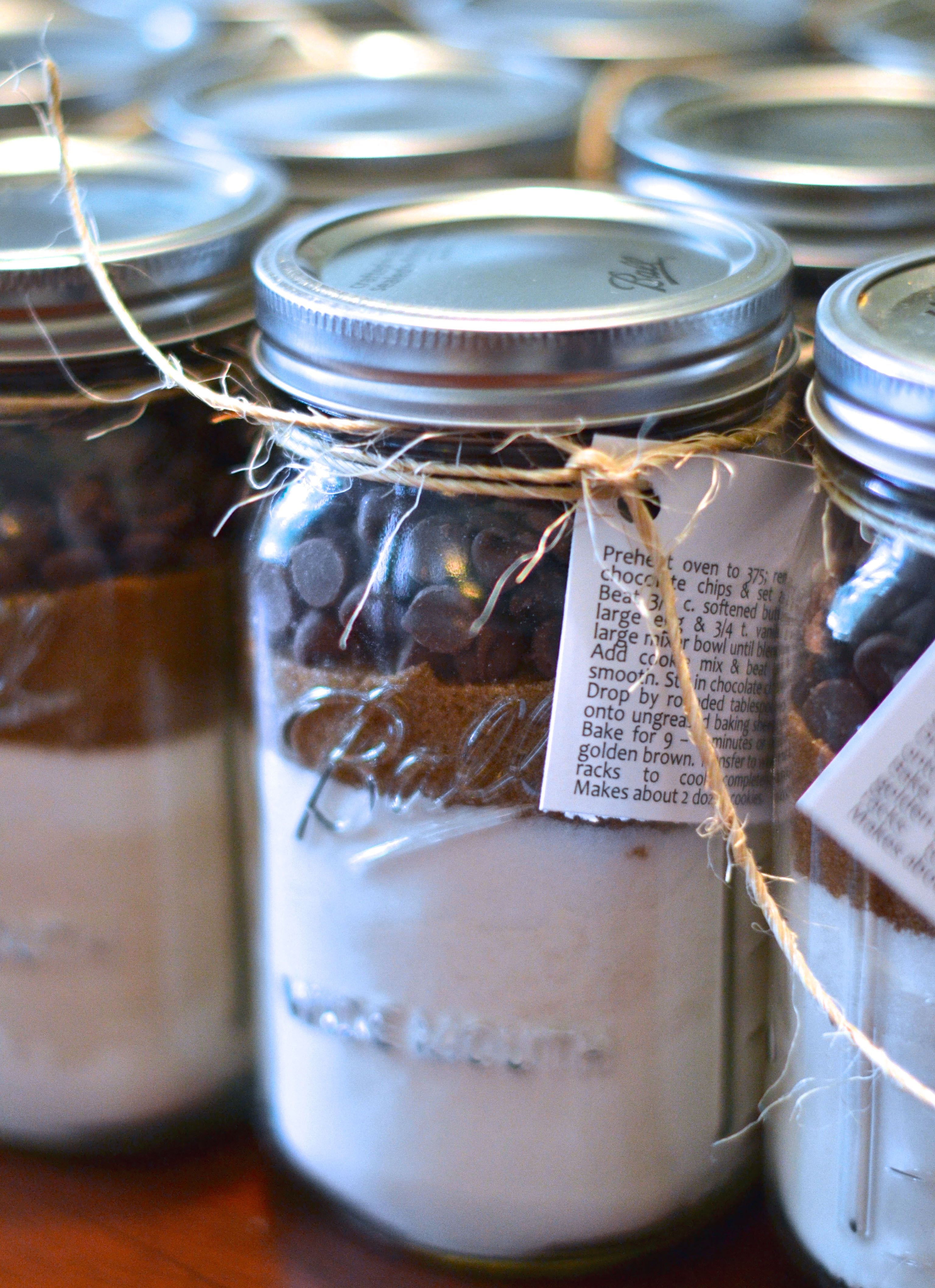 super cute favors - chocolate chip cookie mix in mason jars