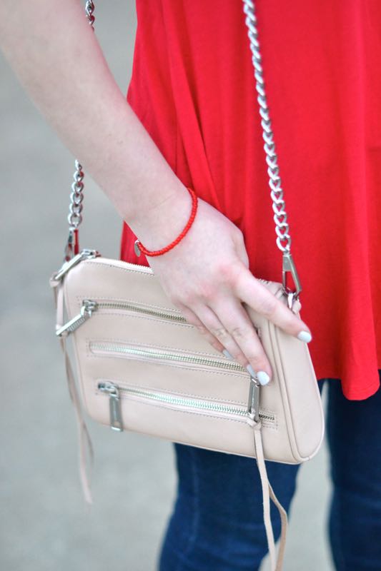 red accessories + Rebecca Minkoff crossbody bag