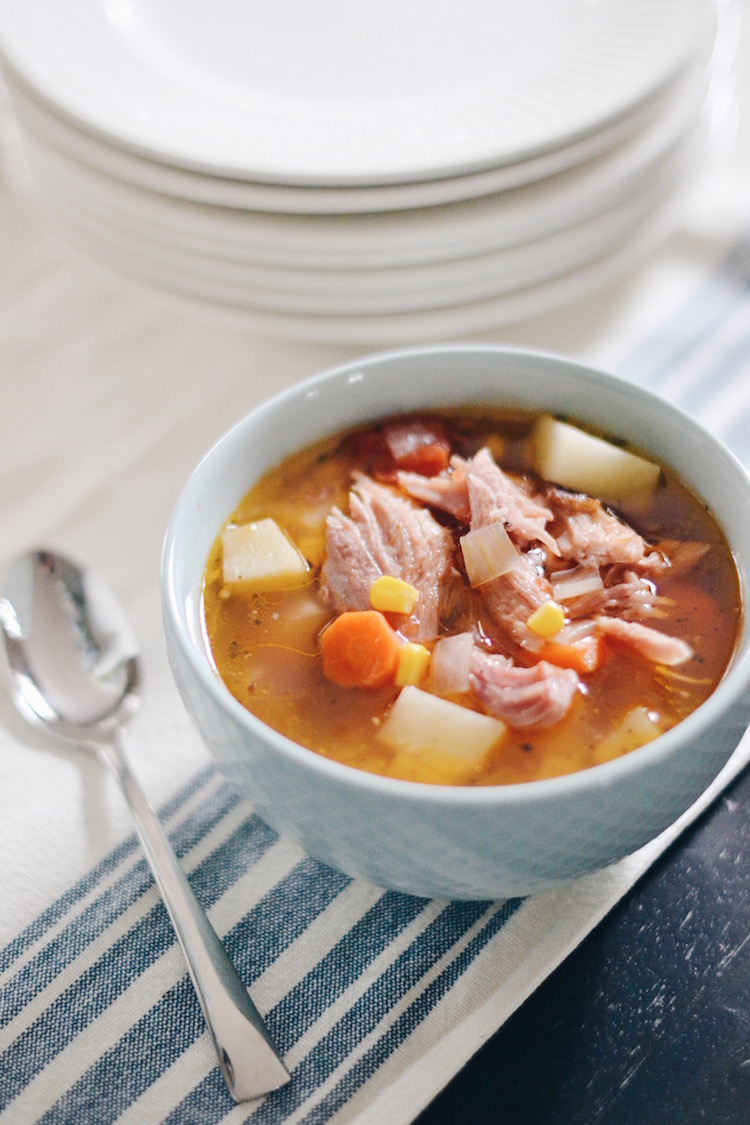 the easiest and tastiest crockpot ham bone soup recipe - perfect for leftover ham!