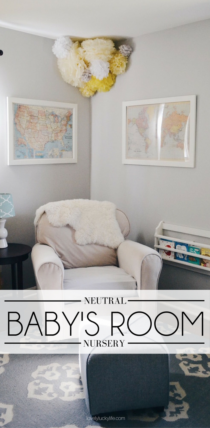 classic, gender neutral nursery - great for a boy nursery or girl nursery. greys, blues and a touch of soft yellow make this a great neutral baby room
