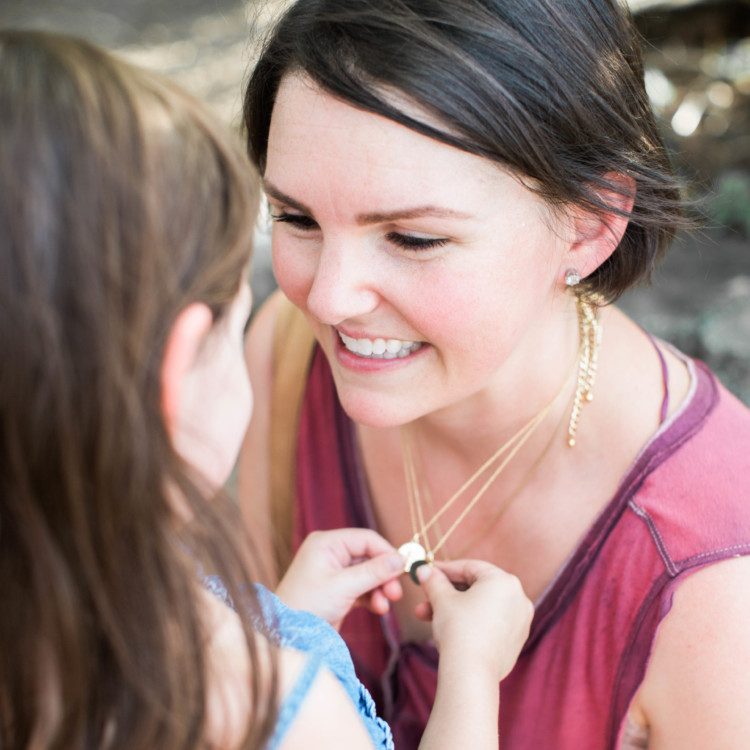 the best initial necklaces for moms // Kate Spade One in a Million Initial necklaces stacked for 3 kids