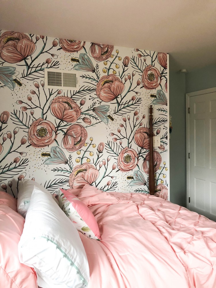 this vintage rose floral wallpaper accent wall is PERFECT for a girl nursery or an accent wall in a big girl room 