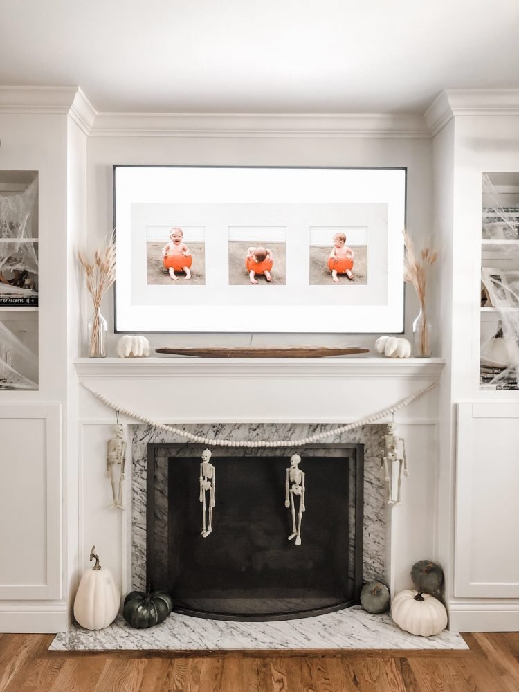 mantle decorated for halloween