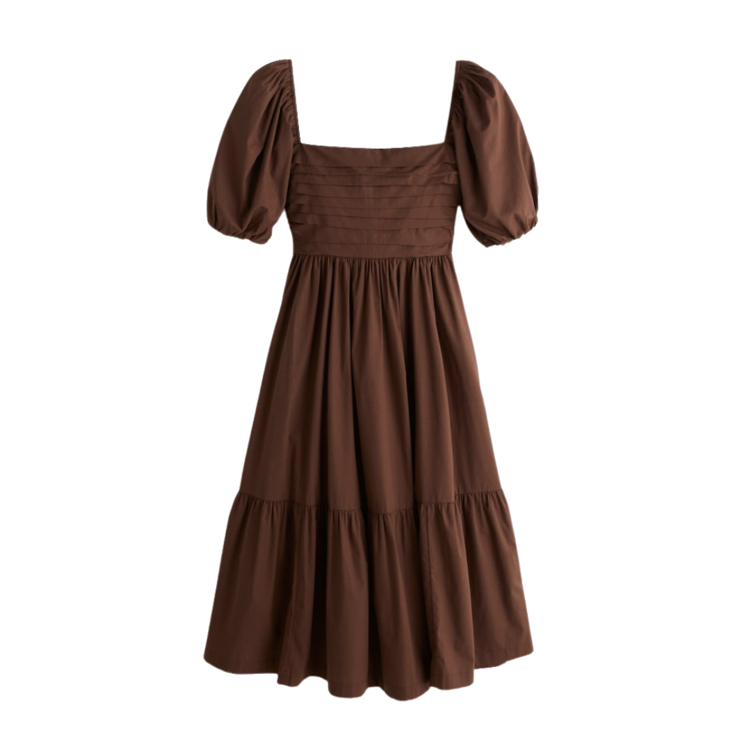 abercrombie & fitch ruched puff sleeve poplin midi dress | top picks for women this week on LovelyLuckyLife.com