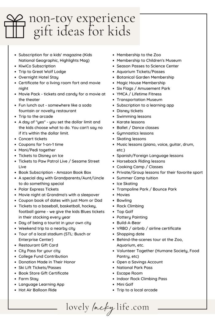 65+ Non-Toy Experience Gift Ideas for Kids