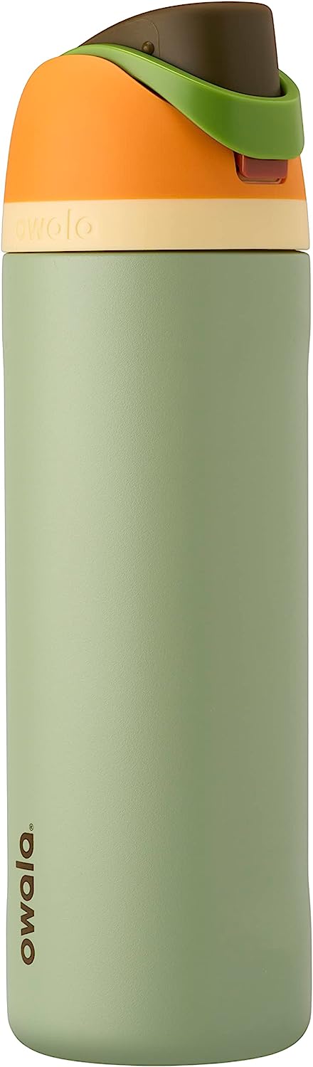 Owala FreeSip Insulated Stainless Steel Water Bottle with Straw for Sports and Travel, BPA-Free, 24-oz, Orange/Green