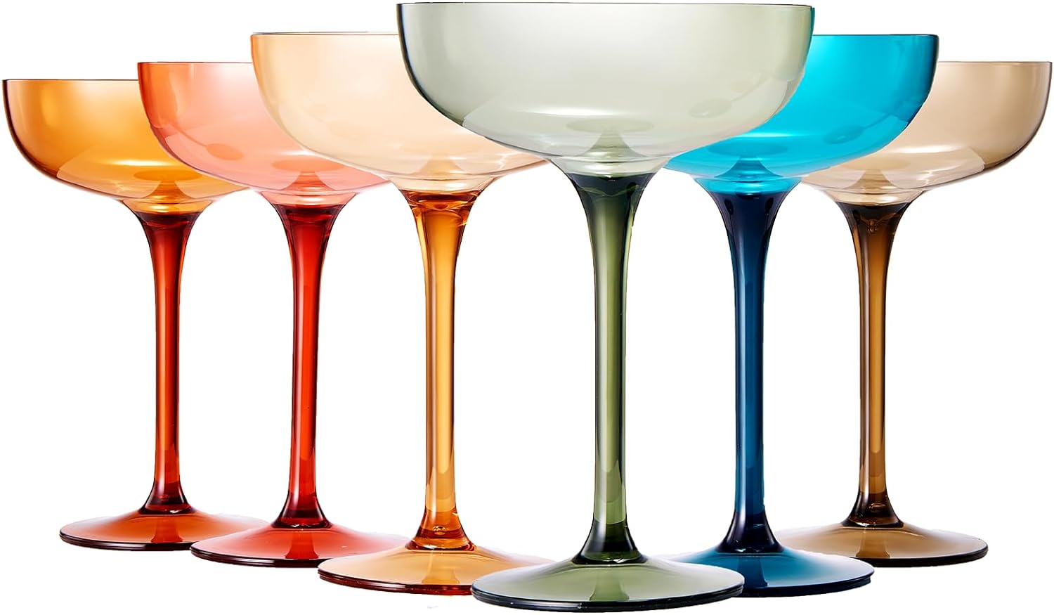 Shatterproof Tritan Martini, Champagne & Cocktail Acrylic Coupe Glasses, Large 15oz | 6 Set | Muted Color European Design Drinkware Unbreakable Colored, BPA-free Plastic, Reusable, Indoor & Outdoor