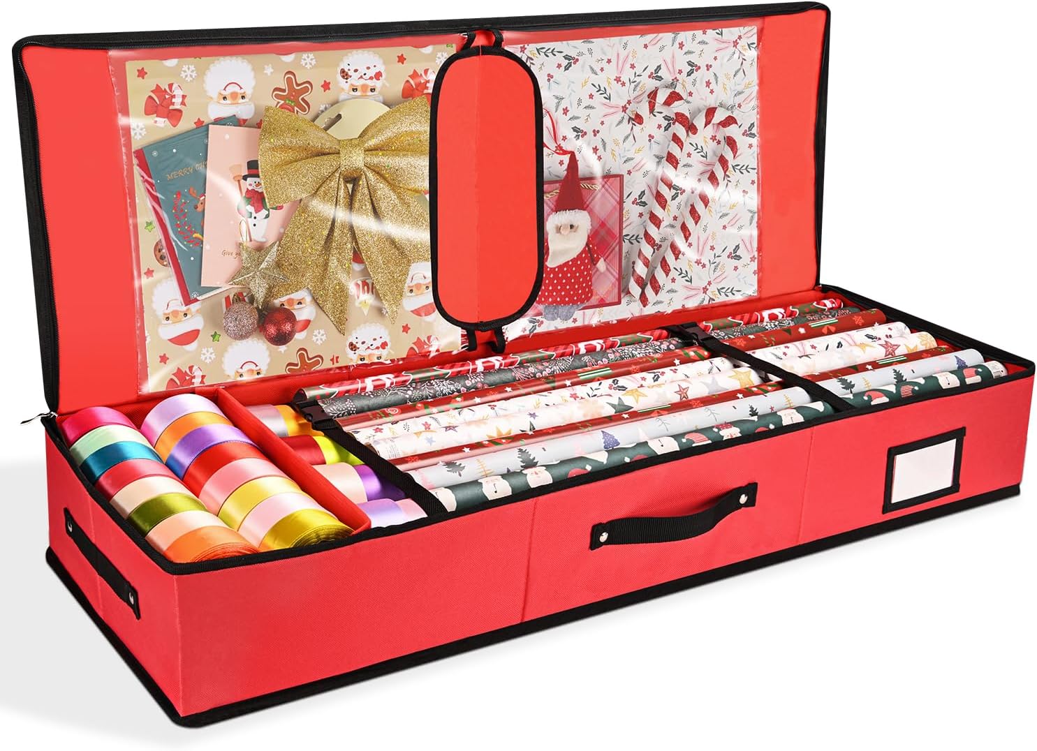 BROSYDA Wrapping Paper Storage Containers,Christmas Wrapping Paper Storage Bag Fits Up to 22 Rolls of 40", Gift Wrapping Organizer storage with 2 Interior Pockets for Storing Rolls, Ribbons, Bows(Red)